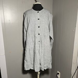 FLAX 100% Linen Oversized Shirt Dress Lagenlook Size Medium Art Cottage